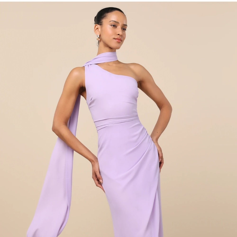 Adeline Lavender One-Shoulder Scarf Maxi Dress